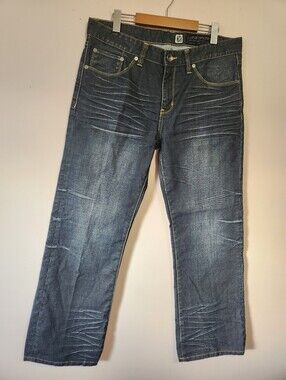 Marc Ecko Cut & Sew Y2K Dark Wash Bootcut Denim Jeans Flap Pockets Size 33x30
